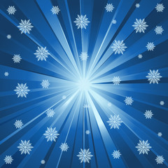 Fototapeta na wymiar Blue rays and snowflakes
