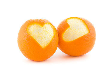 Two orange heart isolated on white