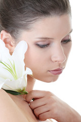 Portrait of Fresh and Beautiful woman with flower