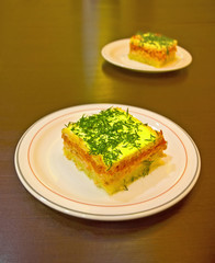 fish salad portions on table (shallow focusing)