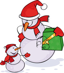 Two Snowmen with Christmas gift