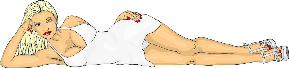 vector - lying beautiful blonde in white