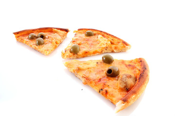 Tasty pizza with olives on white