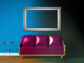 Purple couch, table  and silver frame in  gradient interior