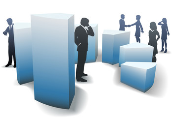 Business people in circular bar graph shapes