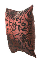 Wine-red silk pillow with black ornaments
