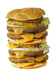 Mega cheeseburger isolated on white background