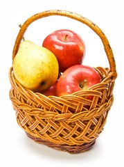 apples and pears in the basket isolated on white