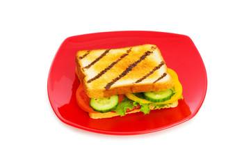 Toasted bread with filling isolated on the white