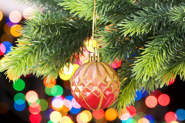 Christmas decoration and blurred lights at background