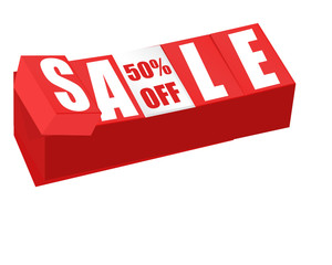 Sale and fifty percent off sign brick