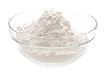 heap white meal in glass cup