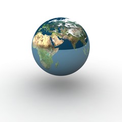 Globe on white background with shadow and reflection