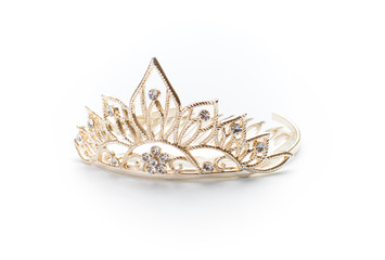 Isolated golden tiara, crown or diadem on white