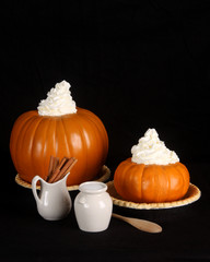 Holiday pumpkin pie ingredients with copy space