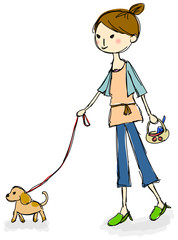 犬の散歩をする女の子