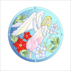 Stained Glass Windows with Christmas Angel