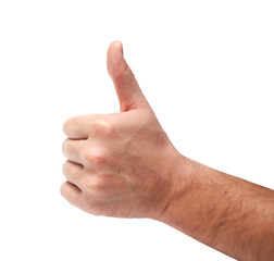 Thumb-up sign close-up isolated over white background