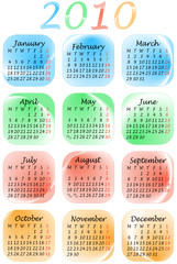 Illustration of calendar for 2010. year - Monday start.
