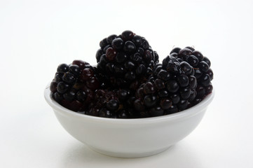 some sweet organic blackberries in a white bowl