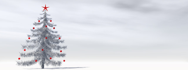 High resolution 3D christmas tree with red ornaments
