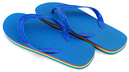 tongs bleues fond blanc