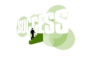 Businessman climbing stairs to success on white background