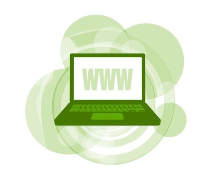 Laptop computer displaying WWW on white background