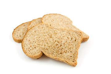 Four slices of bread over white background