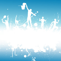 Silhouettes of the athletes on abstract background.