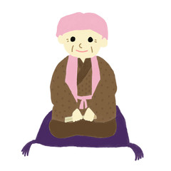 ピンクのちゃんちゃんこを着た老人