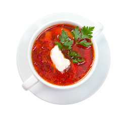 Ukrainian and russian national red soup-borsch.
