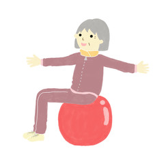 バランスボールを使うおばあちゃん
