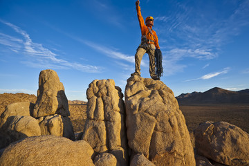 Rock climber on the summit.