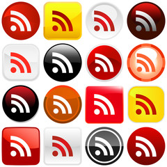 RSS glossy buttons. Vector illustration.