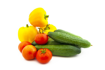 Set of various vegetables and fruit on a white background