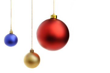 Colored Christmas balls isolated on white with copy space