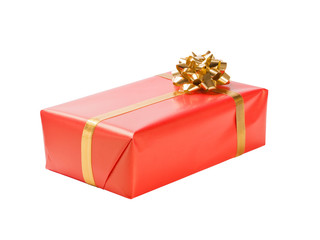 Red gift with gold ribbon