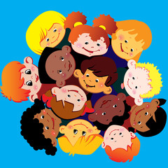 Happy children of different nationalities play together.