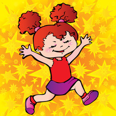 Happy girl on the background of stars. Vector art-illustration.