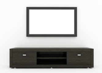 LCD screen TV with white display and table