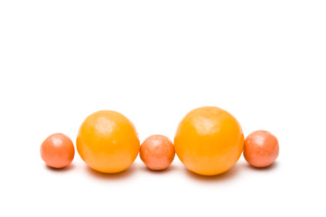 Line of small assortment balls and chewing gums