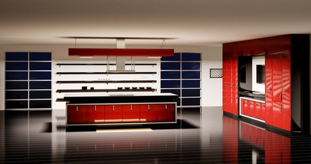 Küche Innenaufnahme 3d render - obrazy, fototapety, plakaty