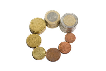 euro coins stack with all kind of pieces