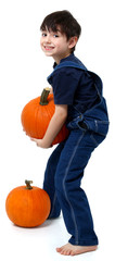 Boy Picking Pumpkins