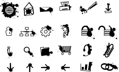Set of web icons with black splashes of ink