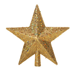 Gold Christmas star with clipping path isolated on white