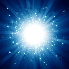 Blue light burst with stars