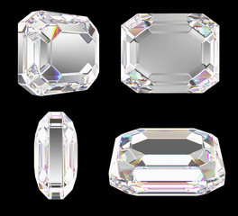Diamond with classic emerald cut isolated with clipping path
