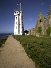 Brittany :  saint Mathieu lighthouse  and old abbey ruins